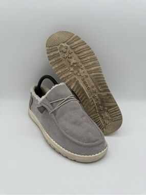 Women's Hey Dude Wendy Corduroy Grey Faux Fur Lined Slip-On Comfort Shoes Size 9